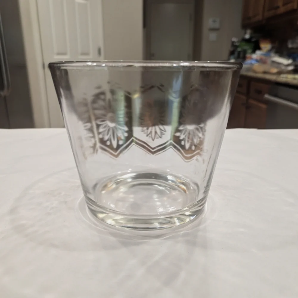 Vintage Retro Clear Glass With Metallic Gold Floral Design Ice Bucket Barwear